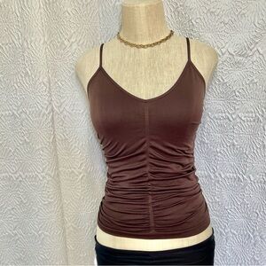 BCBGMaxAzria Brown Ruched Spaghetti Strap Camisole